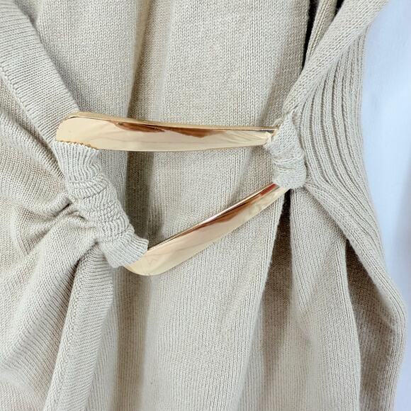 Cache Rib Knit Wrap Sweater Beige Gold Buckle Detail Womens Medium Elegant Fall - Picture 3 of 5